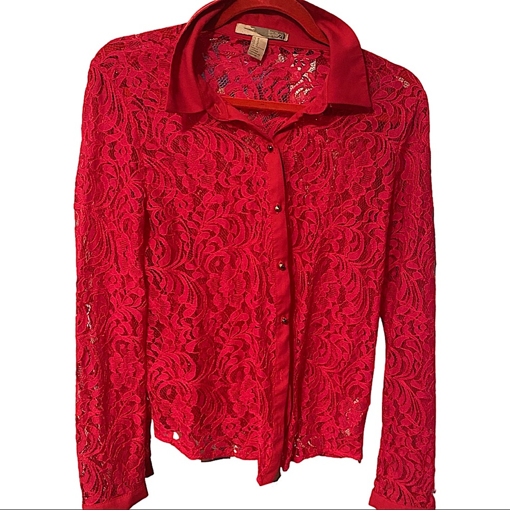 Pink lace button down blouse